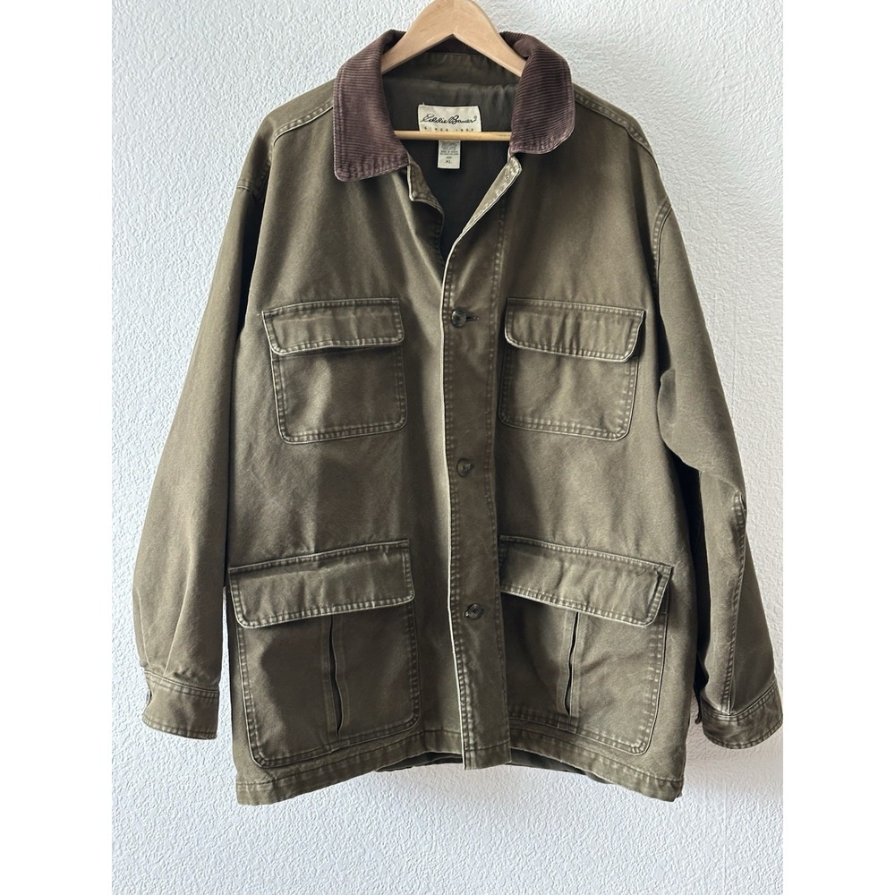 VTG Eddie Bauer Canvas Cotton Field Barn Chore Jacket Mens XL Green - Picture 1 of 10